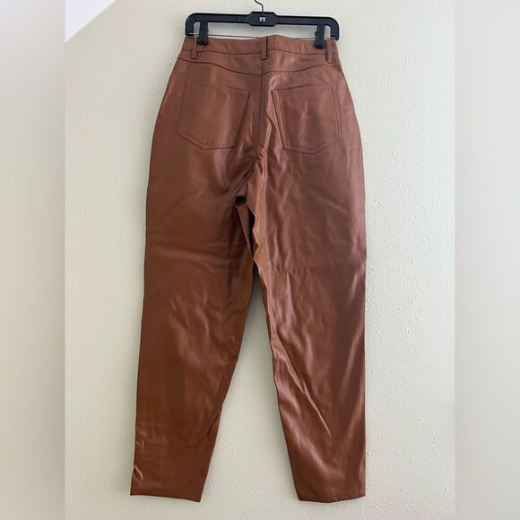 040 New Juicy Couture Rodeo Barrel Fit High Waist Faux Leather Pants Camel - Picture 4 of 12